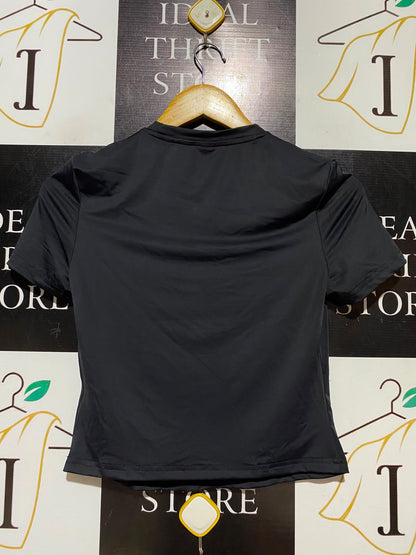 SHEIN BAE |S| BUST 15| A8| BASIC FITTED CREW NECK CROP T-SHIRT - MIDNIGHT BLACK