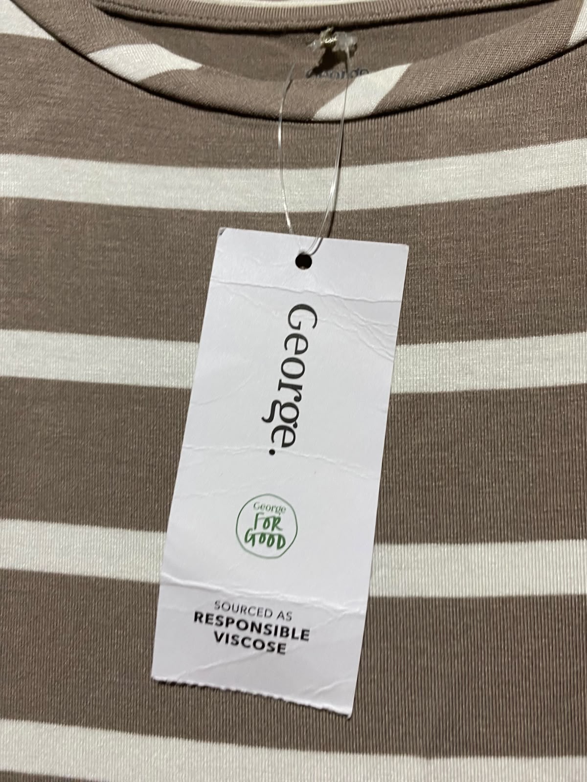 GEORGE |M| BUST 19| A8| STRIPED CULL CUFF SHORT-SLEEVE T-SHIRT - TAUPE BROWN & IVORY