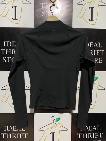 F&F |XS| BUST 16| A8| HALF-ZIP LONG-SLEEVE ATHLETIC TOP - MIDNIGHT BLACK
