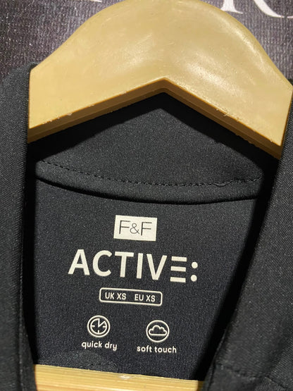 F&F |XS| BUST 16| A8| HALF-ZIP LONG-SLEEVE ATHLETIC TOP - MIDNIGHT BLACK