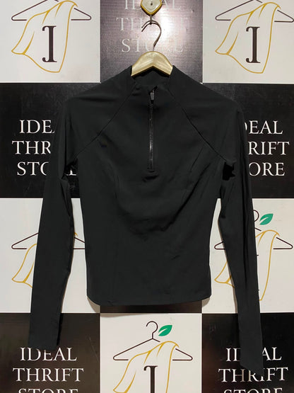 F&F |XS| BUST 16| A8| HALF-ZIP LONG-SLEEVE ATHLETIC TOP - MIDNIGHT BLACK