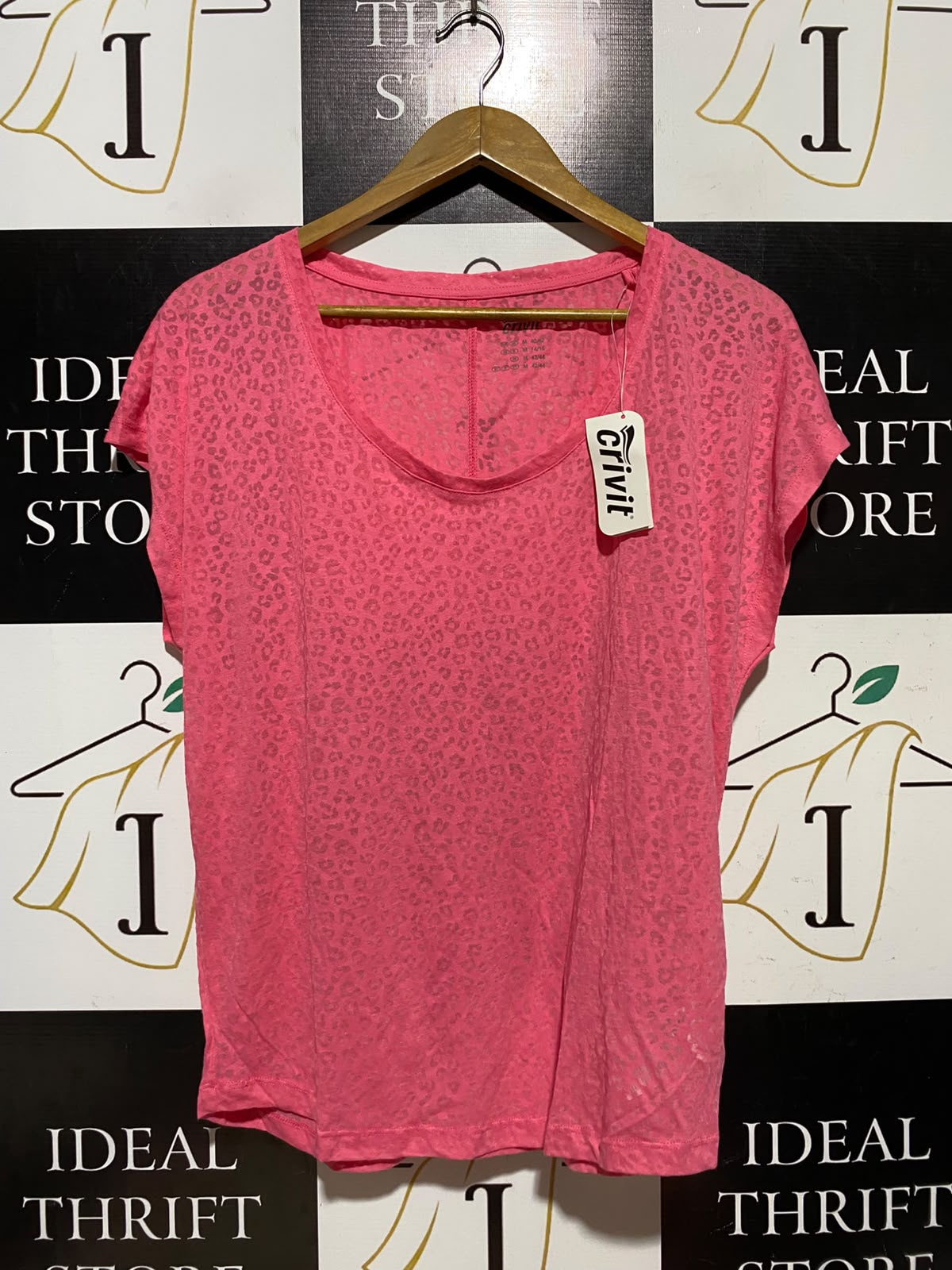 CRIVIT |M| BUST 21| A8| LEOPARD BURNOUT SHORT-SLEEVE ATHLETIC TOP - NEON PINK