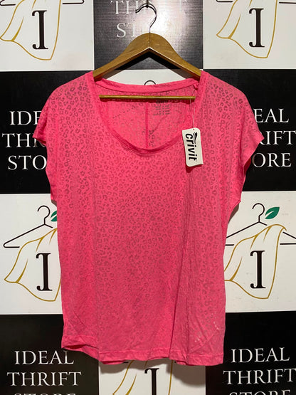 CRIVIT |M| BUST 21| A8| LEOPARD BURNOUT SHORT-SLEEVE ATHLETIC TOP - NEON PINK