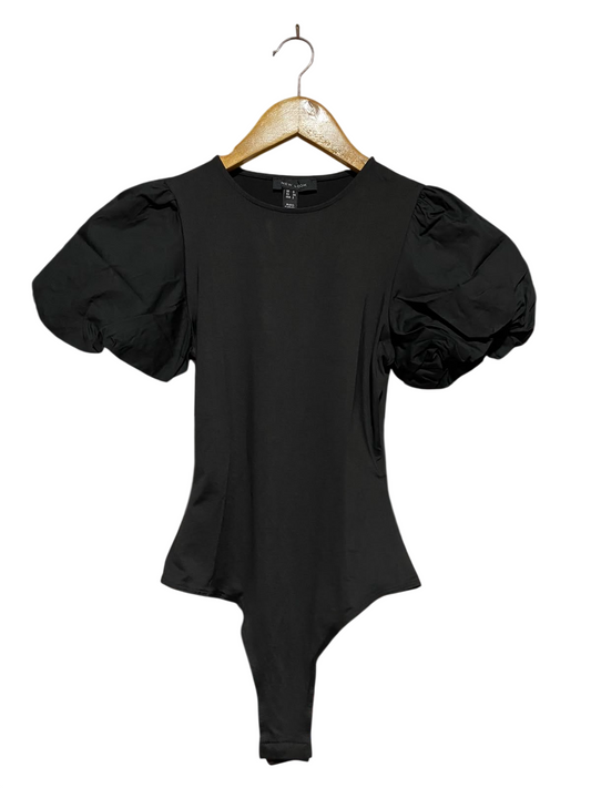 NEW LOOK |XS| BUST 13| A9| PUFF SLEEVE CREW NECK BODYSUIT - BLACK