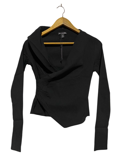 PRETTYLITTLE THING |M| BUST 15| A9| LONG SLEEVE WRAP FRONT ASYMMETRIC TOP - BLACK