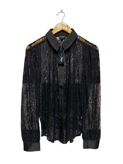 POUR MOI |M| BUST 20| A9| SHEER FLORAL LACE BUTTON-DOWN SHIRT - BLACK