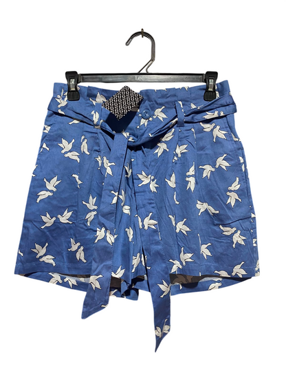 H&M DIVIDED |M| WAIST 28| A9| BIRD PRINT PAPERBAG HIGH-WAIST SHORTS - BLUE & WHITE
