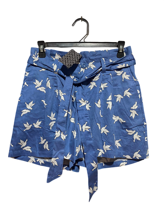 H&M DIVIDED |M| WAIST 28| A9| BIRD PRINT PAPERBAG HIGH-WAIST SHORTS - BLUE & WHITE