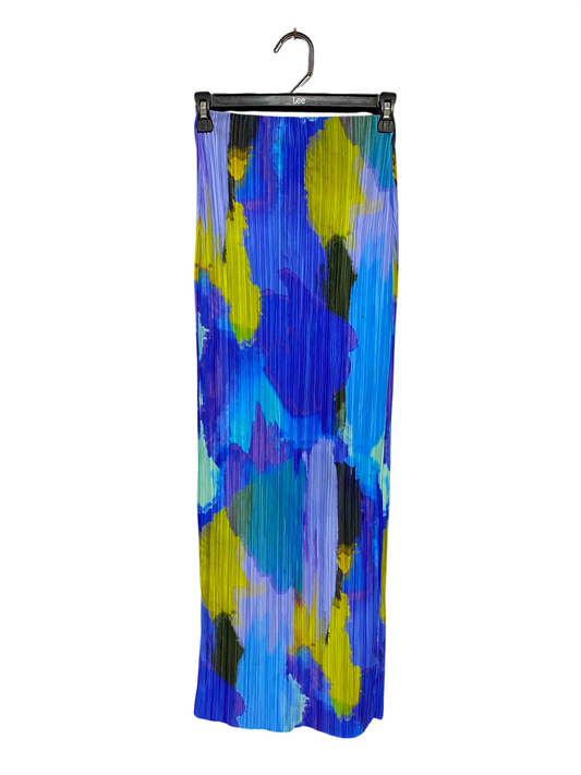 PRETTYLITTLE THING |XS| WAIST 22| A9| VIBRANT ABSTRACT WATERCOLOUR PLEATED MAXI SKIRT - MULTICOLOUR