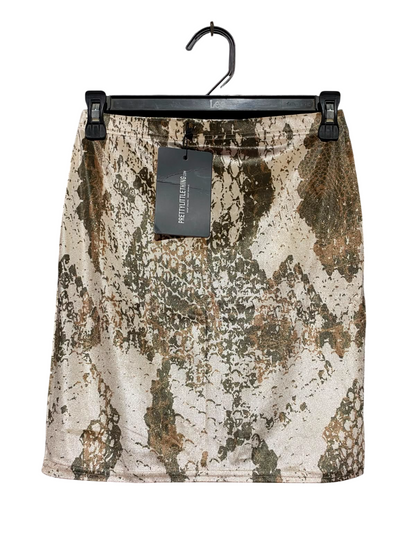 PRETTYLITTLE THING |XS| WAIST 24| A9| METALLIC SNAKESKIN PRINT MINI SKIRT - SHIMMER GOLD & OLIVE