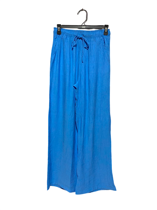 PRIMARK CARES |S| WAIST 26| A10| SOLID TEXTURED WIDE-LEG TROUSERS - CORNFLOWER BLUE