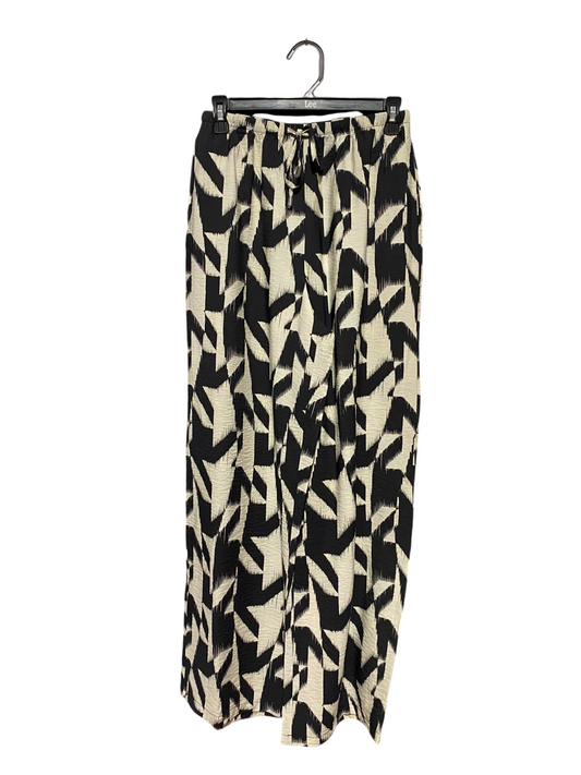 GEORGE |S| WAIST 26| A9| GEOMETRIC ABSTRACT PRINT WIDE-LEG TROUSERS - BLACK & CREAM
