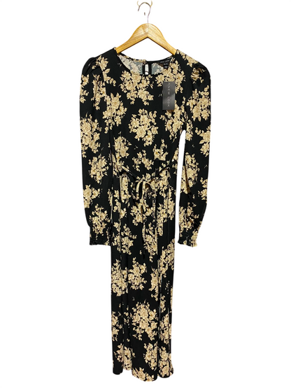 NEW LOOK |M| BUST 12| A11| VINTAGE FLORAL PRINT TIE-WAIST MAXI DRESS - BLACK & GOLD