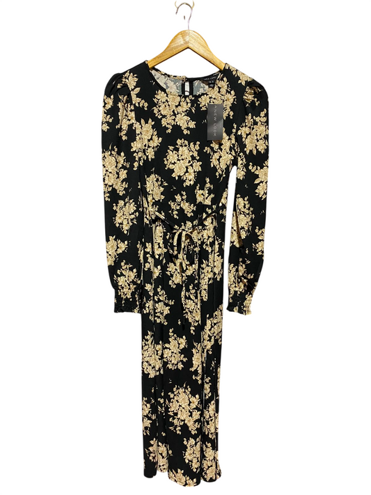 NEW LOOK |M| BUST 12| A11| VINTAGE FLORAL PRINT TIE-WAIST MAXI DRESS - BLACK & GOLD
