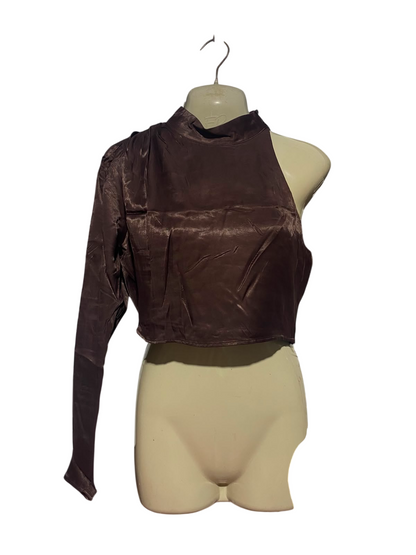 ZARA |S| BUST 16| A11| ONE-SHOULDER SATIN CROP TOP - CHOCOLATE BROWN