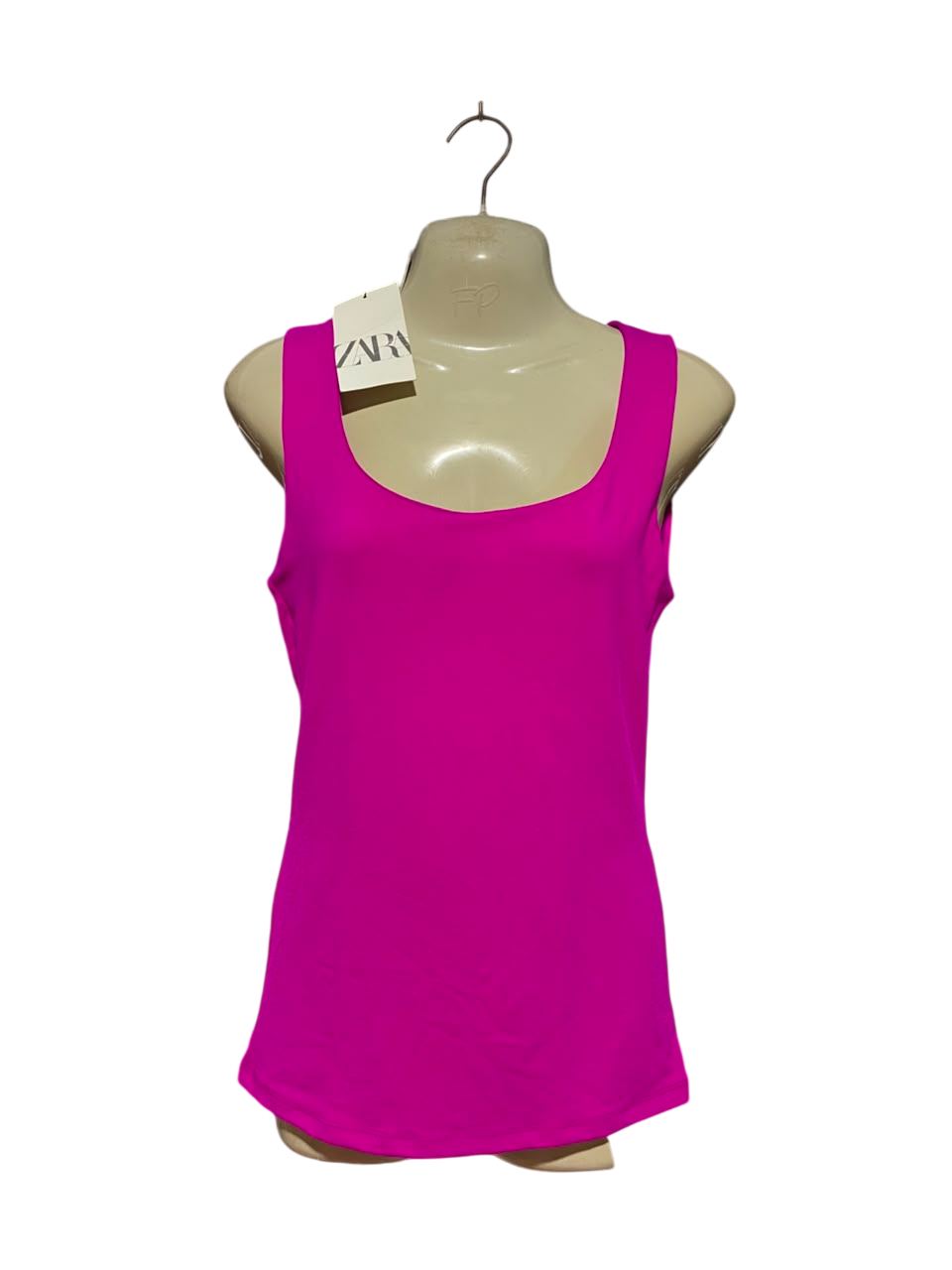 ZARA |M| BUST 16| A11| SOLID SCOOP NECK TANK TOP - HOT PINK