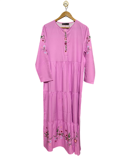 ZANZEA |L| BUST 21| A11| EMBROIDERED TIERED MAXI DRESS - PINK / LILAC