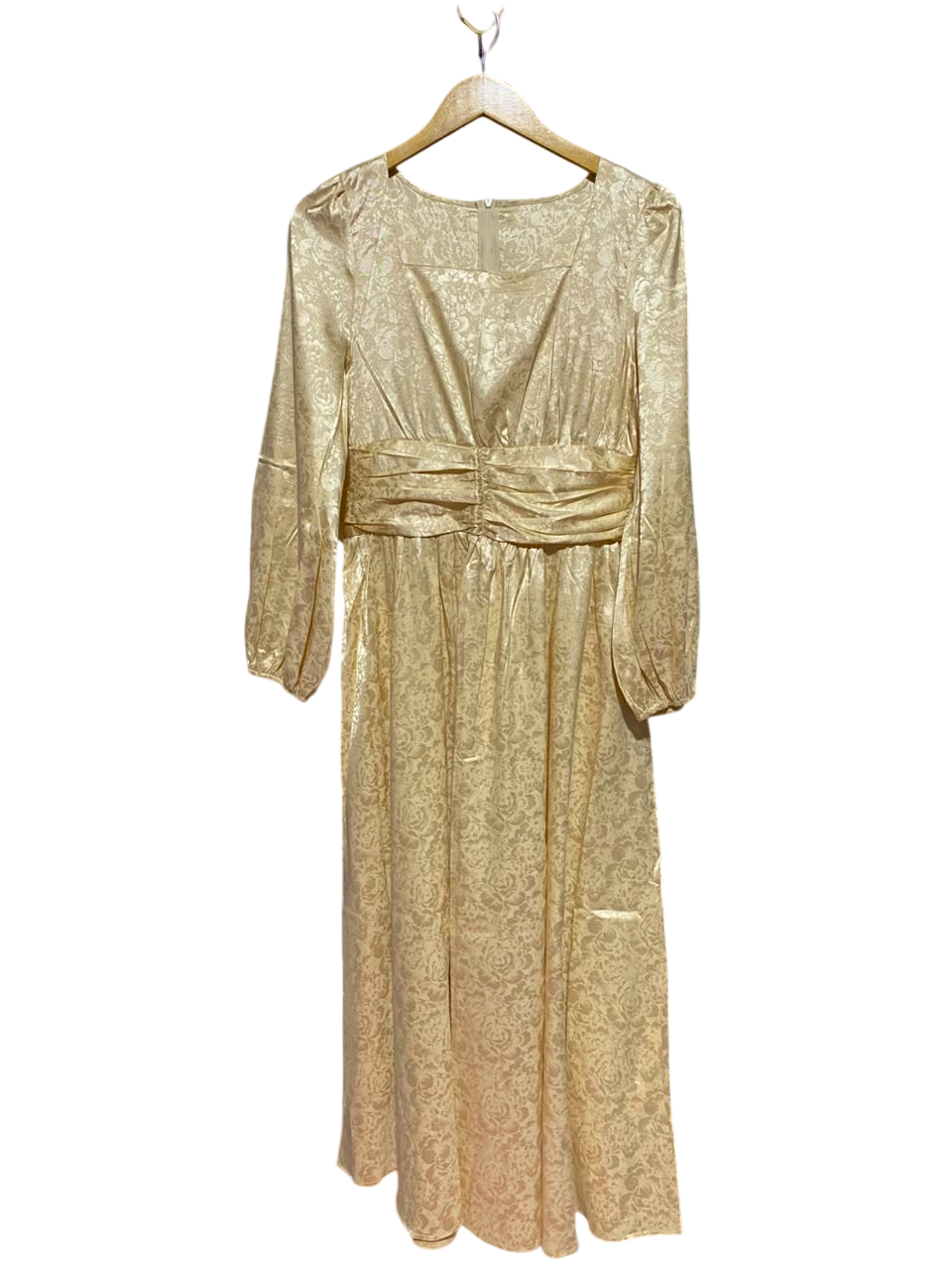 SHEIN |M| BUST 17| A11| JACQUARD SATIN LONG SLEEVE MAXI DRESS - GOLD / CHAMPAGNE