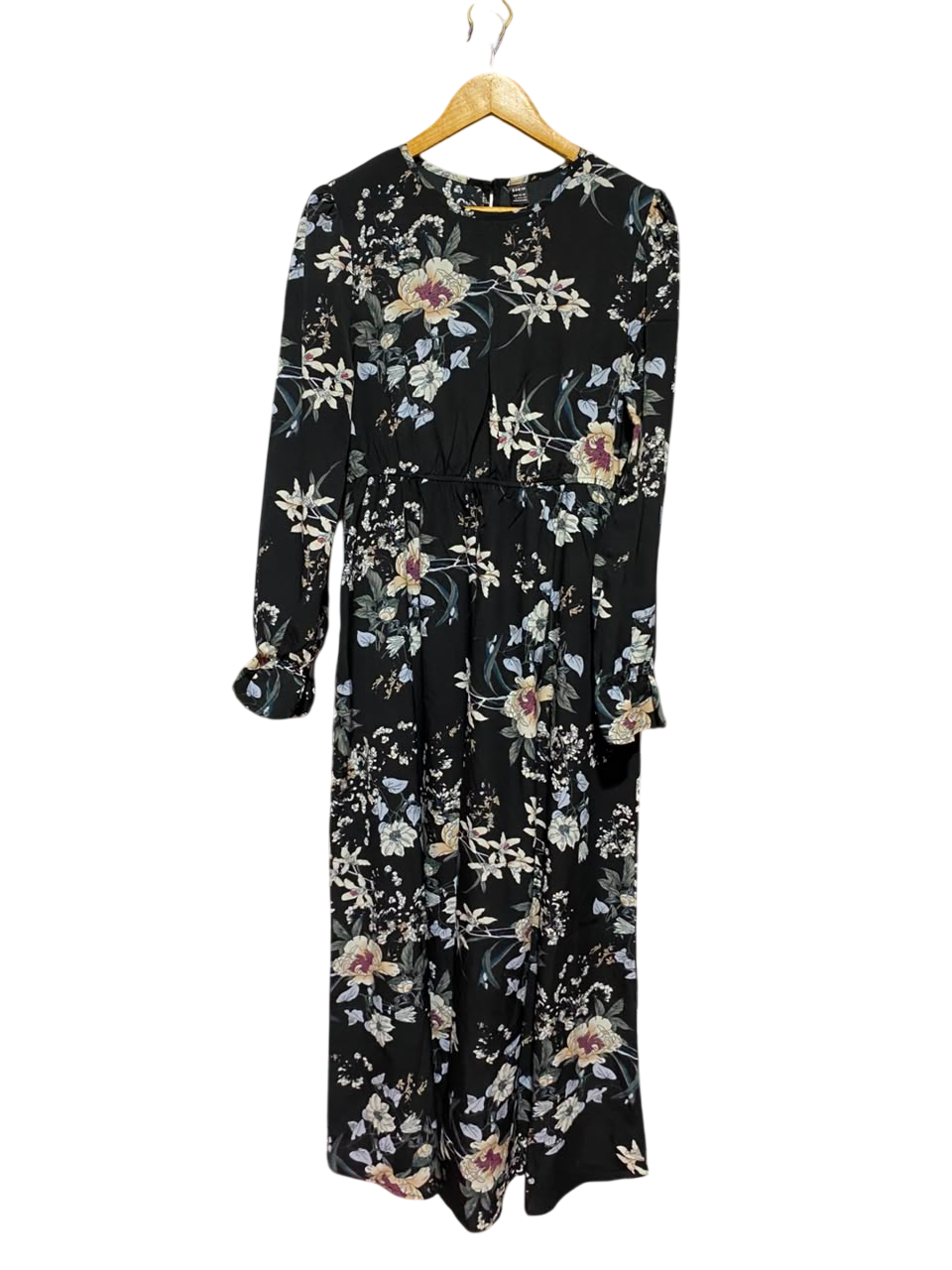 SHEIN |L| BUST 20| A11| FLORAL PRINT LONG SLEEVE MAXI DRESS - BLACK