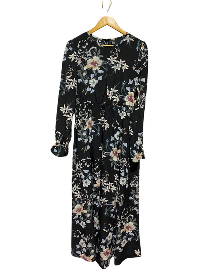 SHEIN |L| BUST 20| A11| FLORAL PRINT LONG SLEEVE MAXI DRESS - BLACK