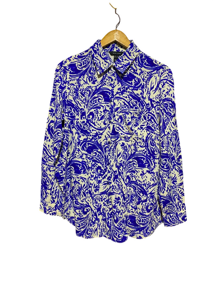 NEW LOOK |M| BUST 19 | A11| PAISLEY / SWIRL PRINT LONG SLEEVE BUTTON-DOWN SHIRT - BLUE & CREAM