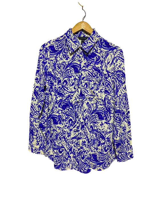 NEW LOOK |M| BUST 19 | A11| PAISLEY / SWIRL PRINT LONG SLEEVE BUTTON-DOWN SHIRT - BLUE & CREAM