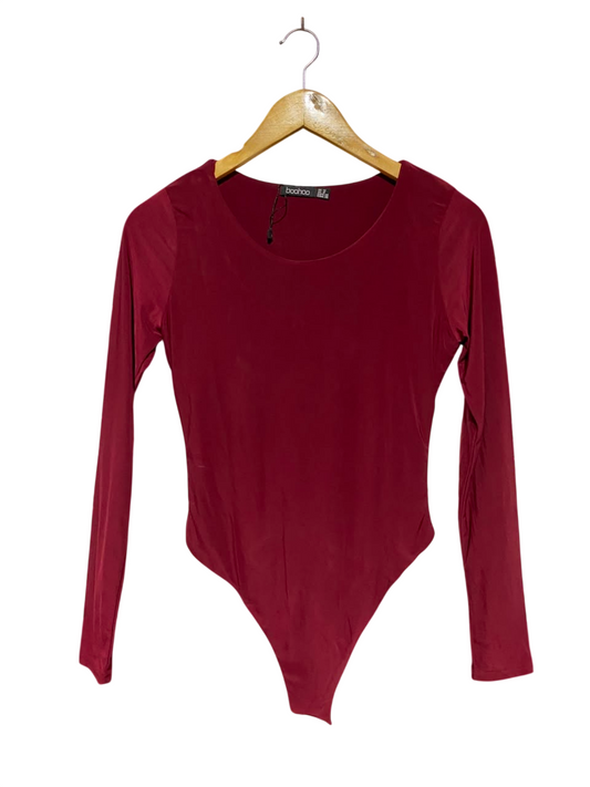 BOOHOO |M| BUST 15| A11| LONG SLEEVE SOLID BODYSUIT - BURGUNDY / MAROON