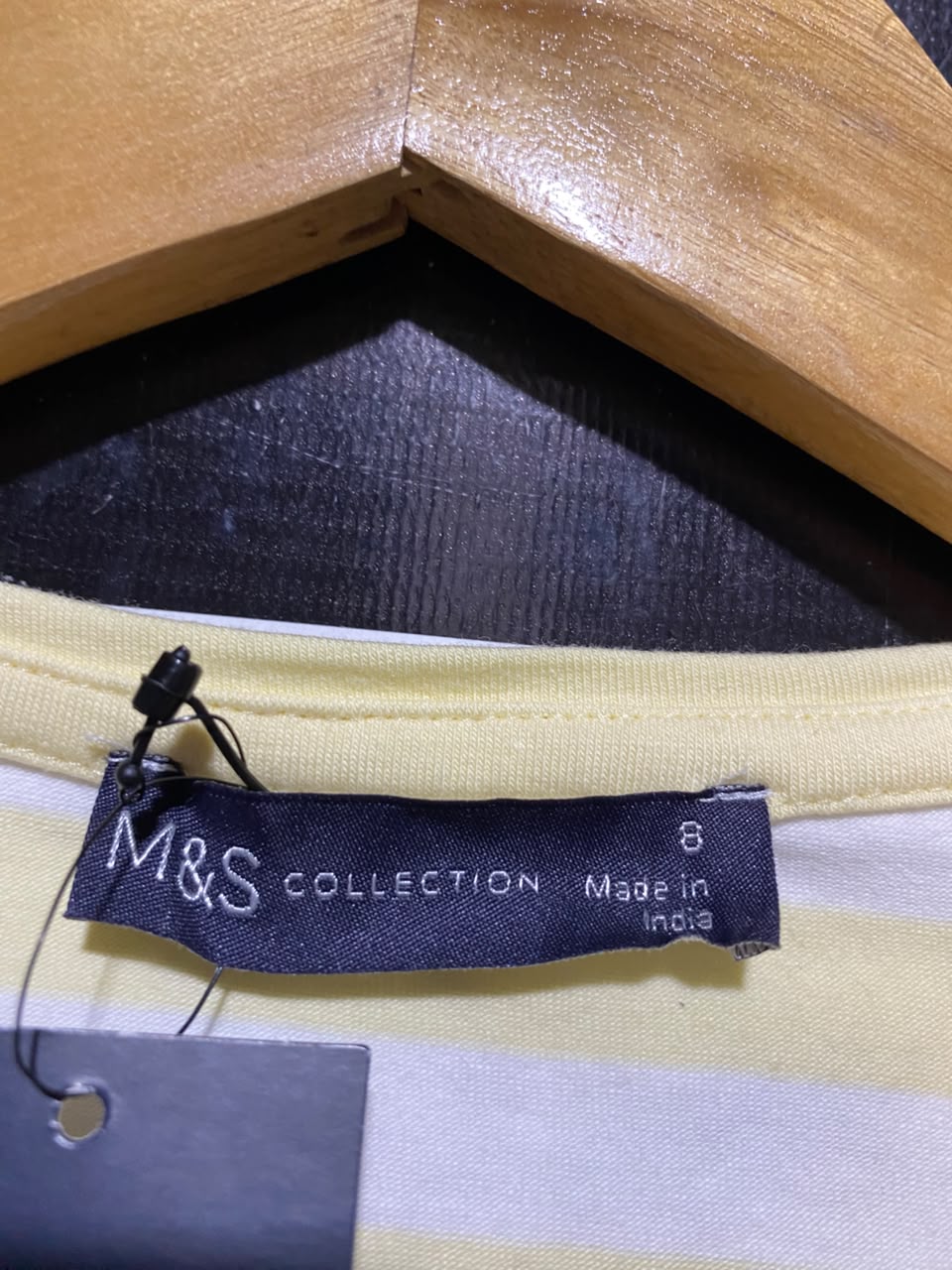 M&S |S| BUST 14| A11| STRIPED GRAPHIC CREW NECK T-SHIRT - YELLOW & WHITE