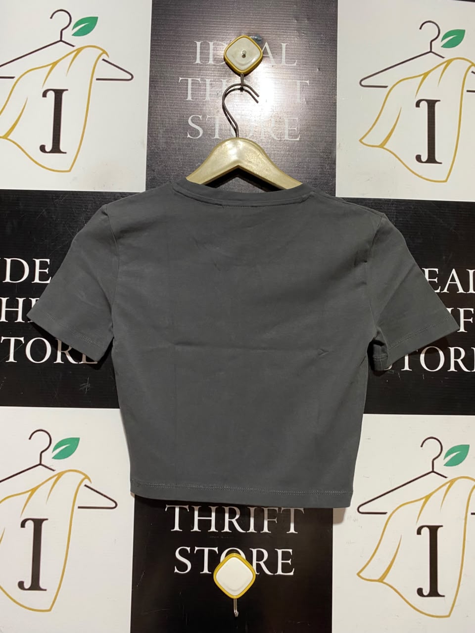 ZARA |XS| BUST 14| A11| SOLID CREW NECK CROPPED T-SHIRT - CHARCOAL GREY