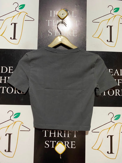 ZARA |XS| BUST 14| A11| SOLID CREW NECK CROPPED T-SHIRT - CHARCOAL GREY