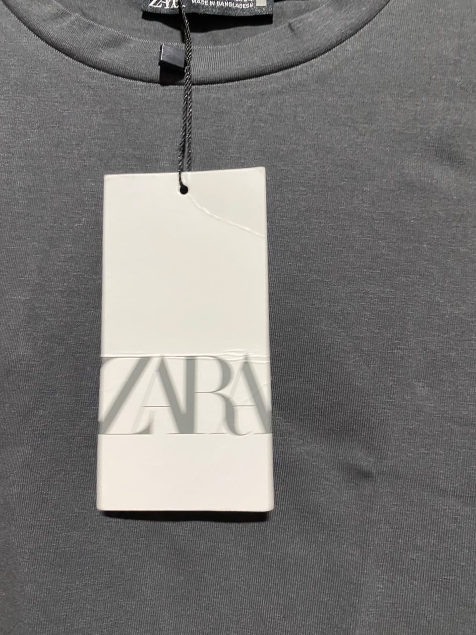 ZARA |XS| BUST 14| A11| SOLID CREW NECK CROPPED T-SHIRT - CHARCOAL GREY