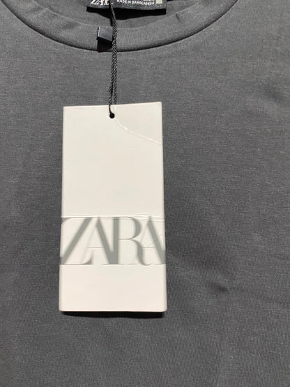 ZARA |XS| BUST 14| A11| SOLID CREW NECK CROPPED T-SHIRT - CHARCOAL GREY