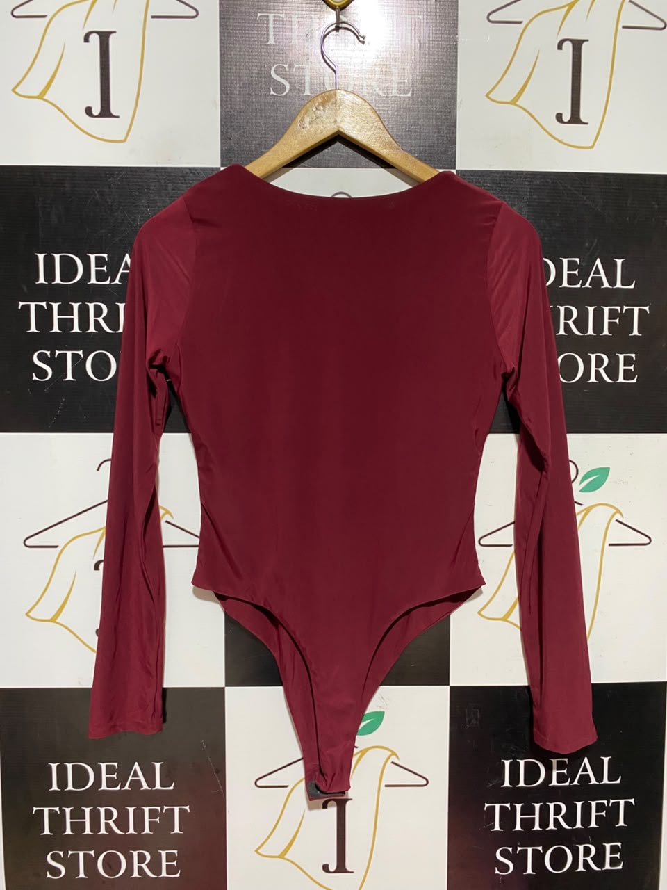BOOHOO |M| BUST 15| A11| LONG SLEEVE SOLID BODYSUIT - BURGUNDY / MAROON