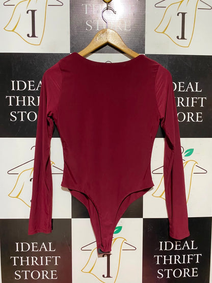 BOOHOO |M| BUST 15| A11| LONG SLEEVE SOLID BODYSUIT - BURGUNDY / MAROON