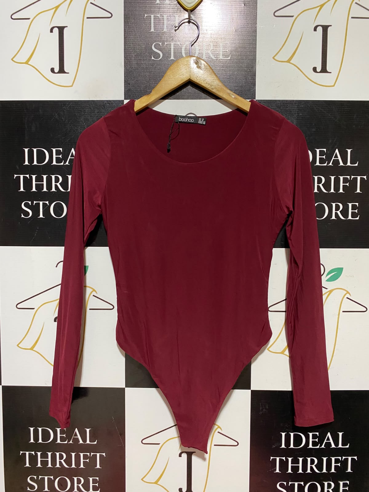BOOHOO |M| BUST 15| A11| LONG SLEEVE SOLID BODYSUIT - BURGUNDY / MAROON