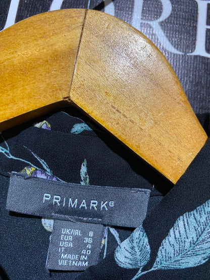 PRIMARK | M| BUST 18| A11| FLORAL PRINT LONG SLEEVE BUTTON-DOWN SHIRT - BLACK