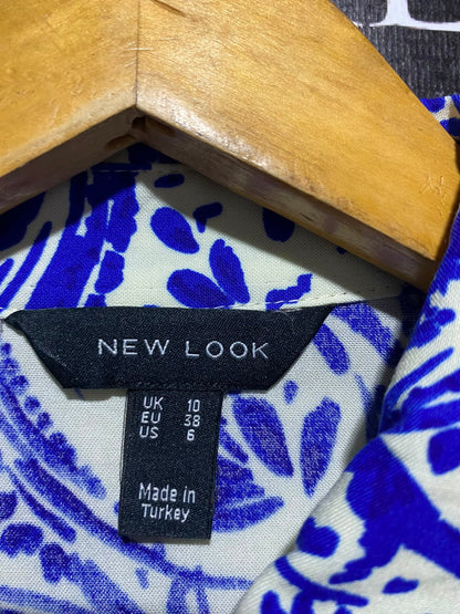 NEW LOOK |M| BUST 19 | A11| PAISLEY / SWIRL PRINT LONG SLEEVE BUTTON-DOWN SHIRT - BLUE & CREAM