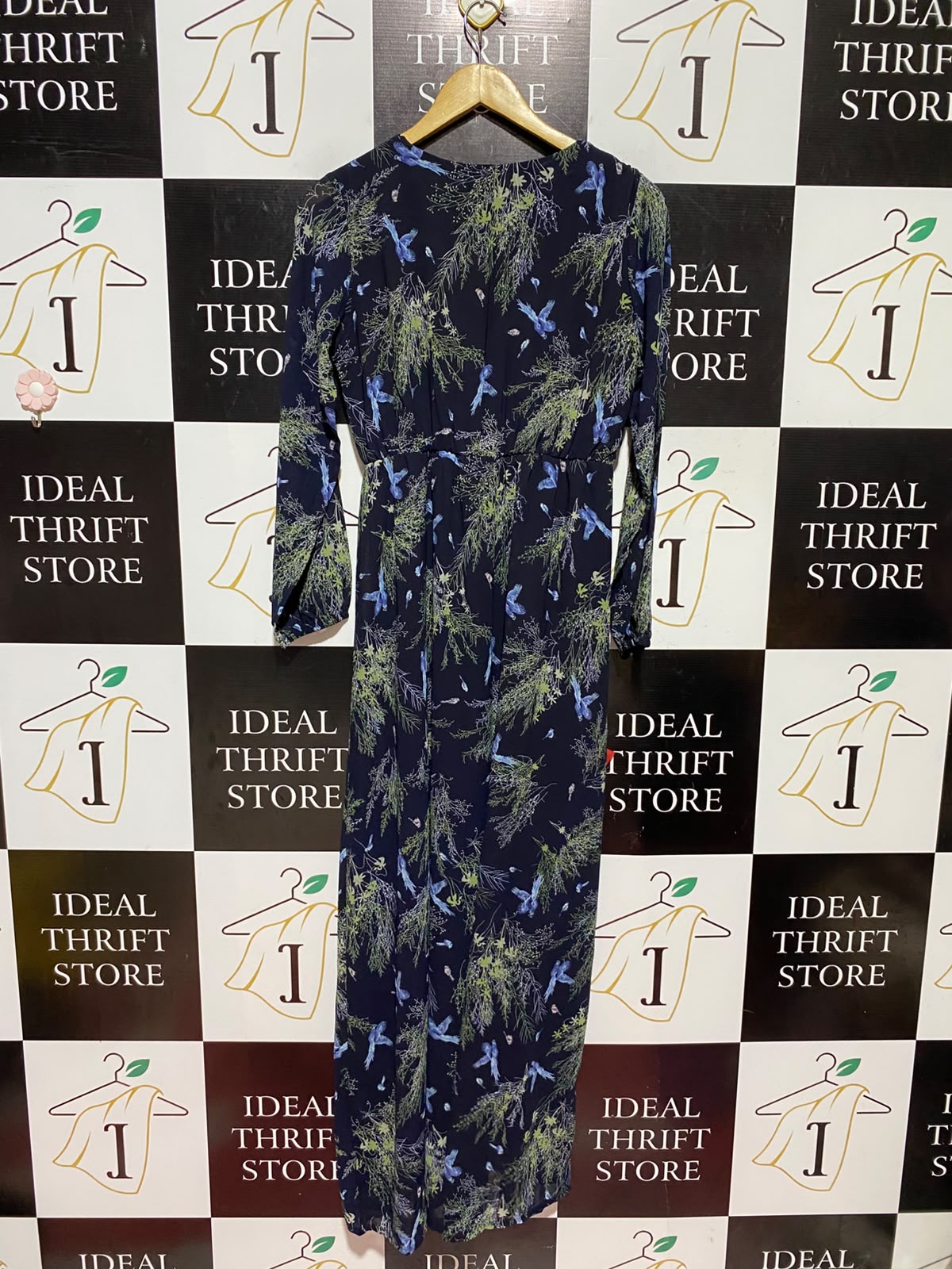 ETEN |L| BUST 18| A11| BOTANICAL FLORAL PRINT LONG SLEEVE MAXI DRESS - NAVY BLUE