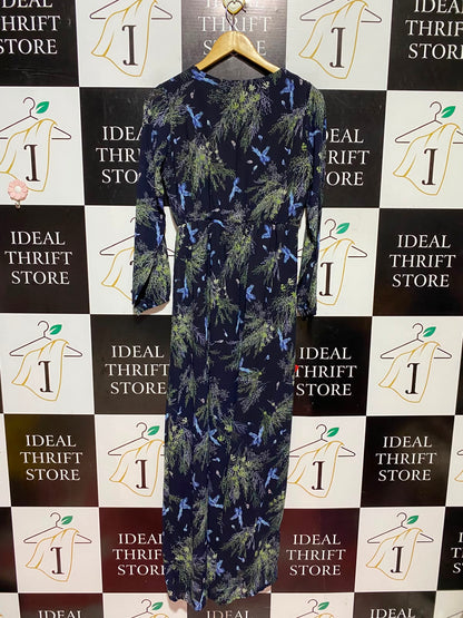 ETEN |L| BUST 18| A11| BOTANICAL FLORAL PRINT LONG SLEEVE MAXI DRESS - NAVY BLUE