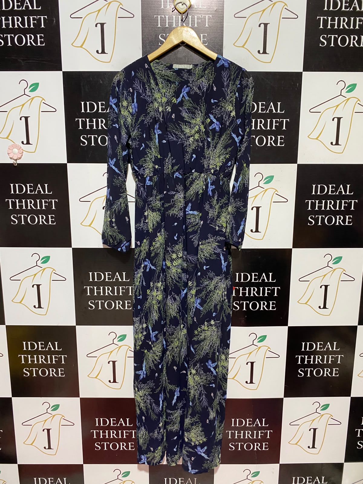 ETEN |L| BUST 18| A11| BOTANICAL FLORAL PRINT LONG SLEEVE MAXI DRESS - NAVY BLUE