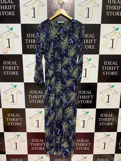 ETEN |L| BUST 18| A11| BOTANICAL FLORAL PRINT LONG SLEEVE MAXI DRESS - NAVY BLUE
