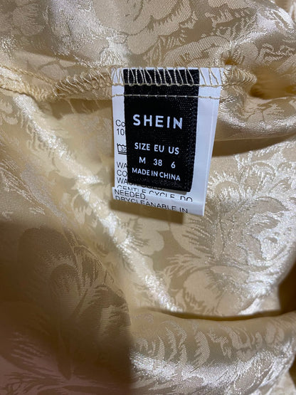 SHEIN |M| BUST 17| A11| JACQUARD SATIN LONG SLEEVE MAXI DRESS - GOLD / CHAMPAGNE