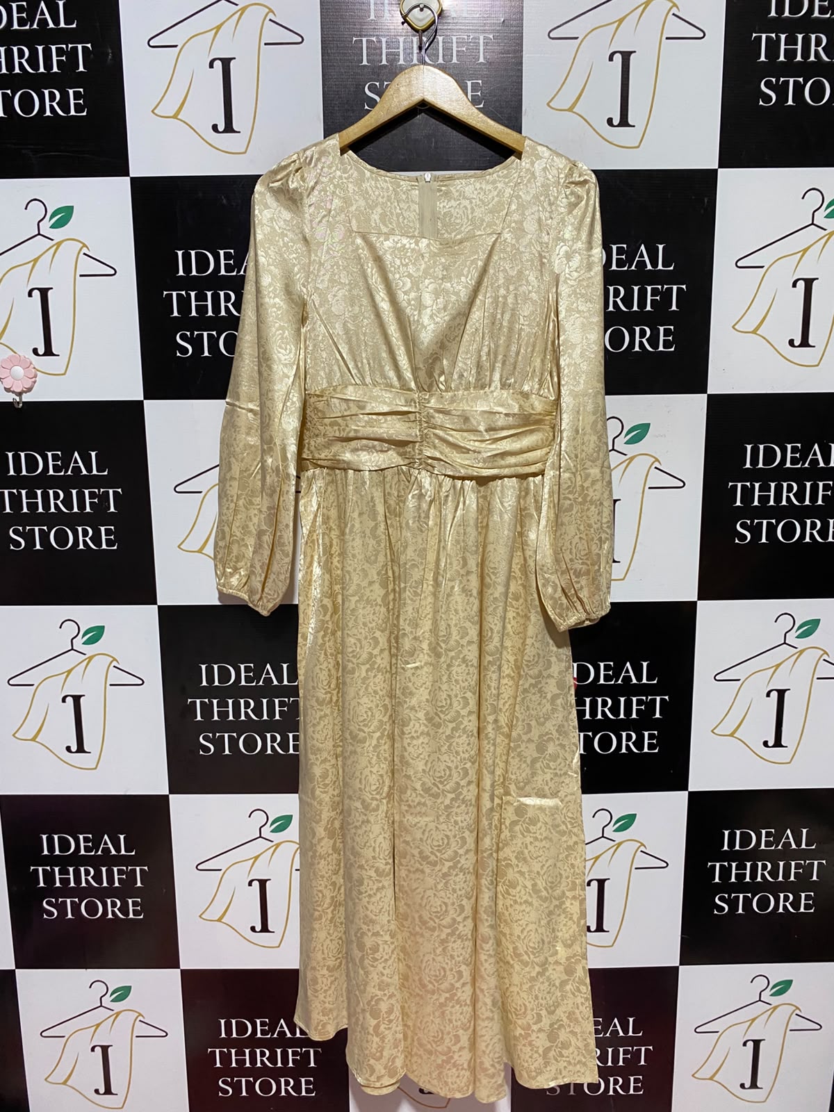 SHEIN |M| BUST 17| A11| JACQUARD SATIN LONG SLEEVE MAXI DRESS - GOLD / CHAMPAGNE