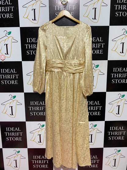 SHEIN |M| BUST 17| A11| JACQUARD SATIN LONG SLEEVE MAXI DRESS - GOLD / CHAMPAGNE