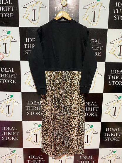 RIVER ISLAND |M| BUST 19| A11| LEOPARD PRINT 2-IN-1 SWEATSHIRT MIDI DRESS - BLACK