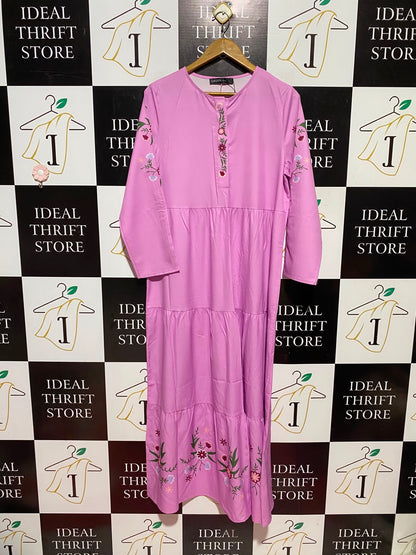 ZANZEA |L| BUST 21| A11| EMBROIDERED TIERED MAXI DRESS - PINK / LILAC