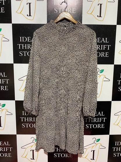 PRIMARK |L| BUST 21| A11| ANIMAL / LEOPARD PRINT HIGH NECK MINI DRESS - BEIGE & BLACK