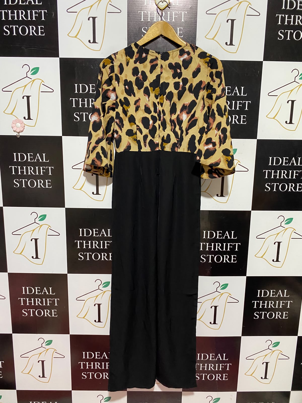 SHEIN |S| BUST 17| A11| LEOPARD PRINT V-NECK COLORBLOCK JUMPSUIT - BLACK & GOLD