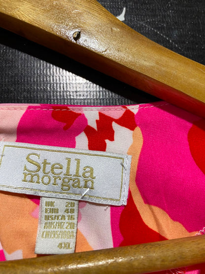 STELLA MORGAN |XL| BUST 22| A11| VIBRANT FLORAL PRINT SHORT SLEEVE MIDI DRESS - PINK & ORANGE