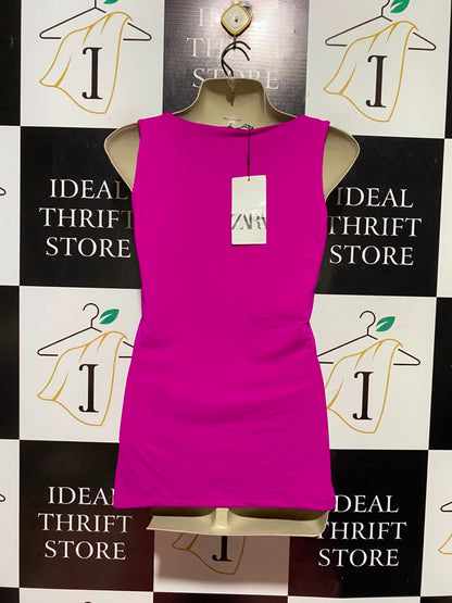 ZARA |M| BUST 16| A11| SOLID SCOOP NECK TANK TOP - HOT PINK